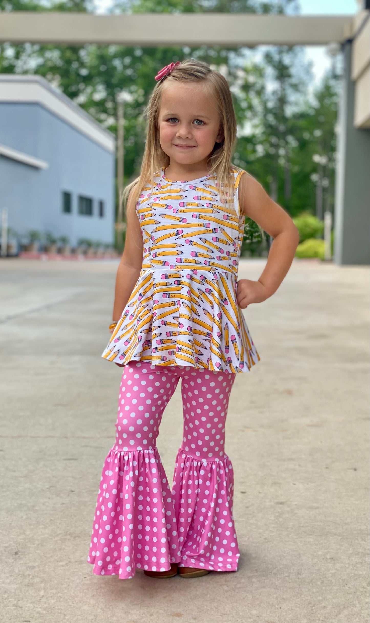 Pink and White Polka Dot Flare Leggings