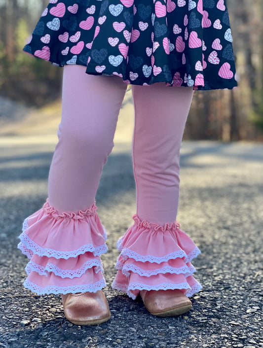 Girls Pink With Lace Truffle Leggings