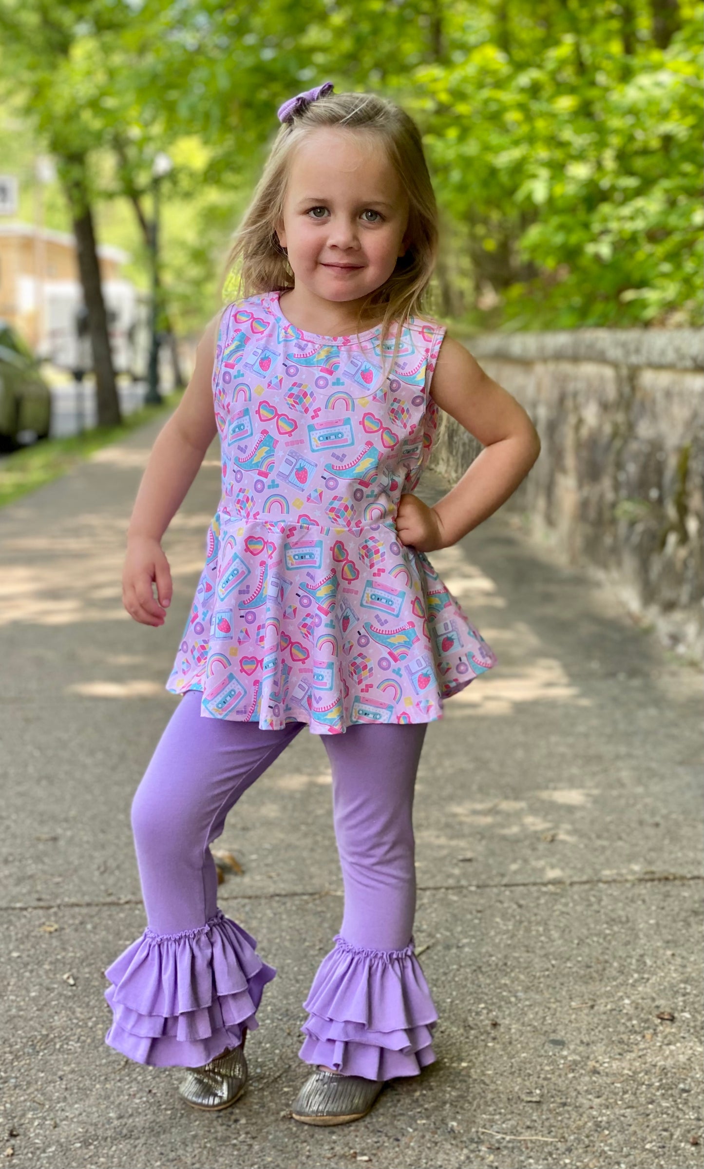 Girls Lavender Truffle Leggings (Triple Ruffle Leggings)