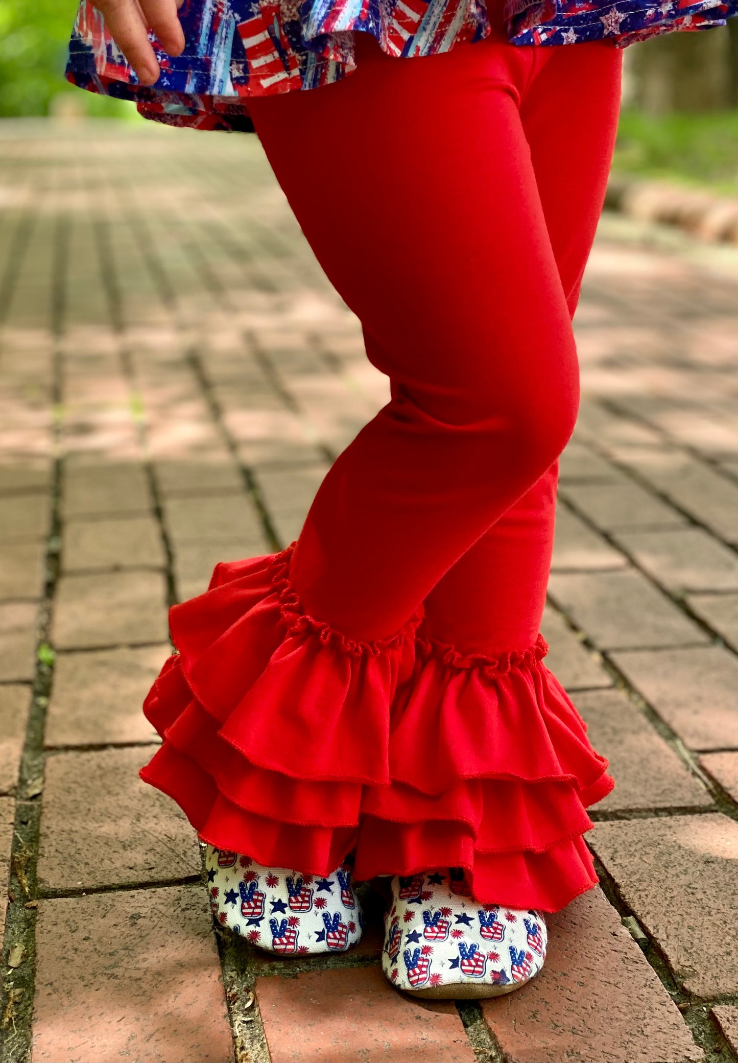 Girls Red Truffle Leggings (Triple Ruffle Leggings)