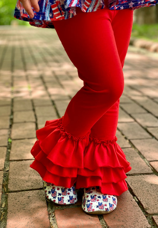 Girls Red Truffle Leggings (Triple Ruffle Leggings)
