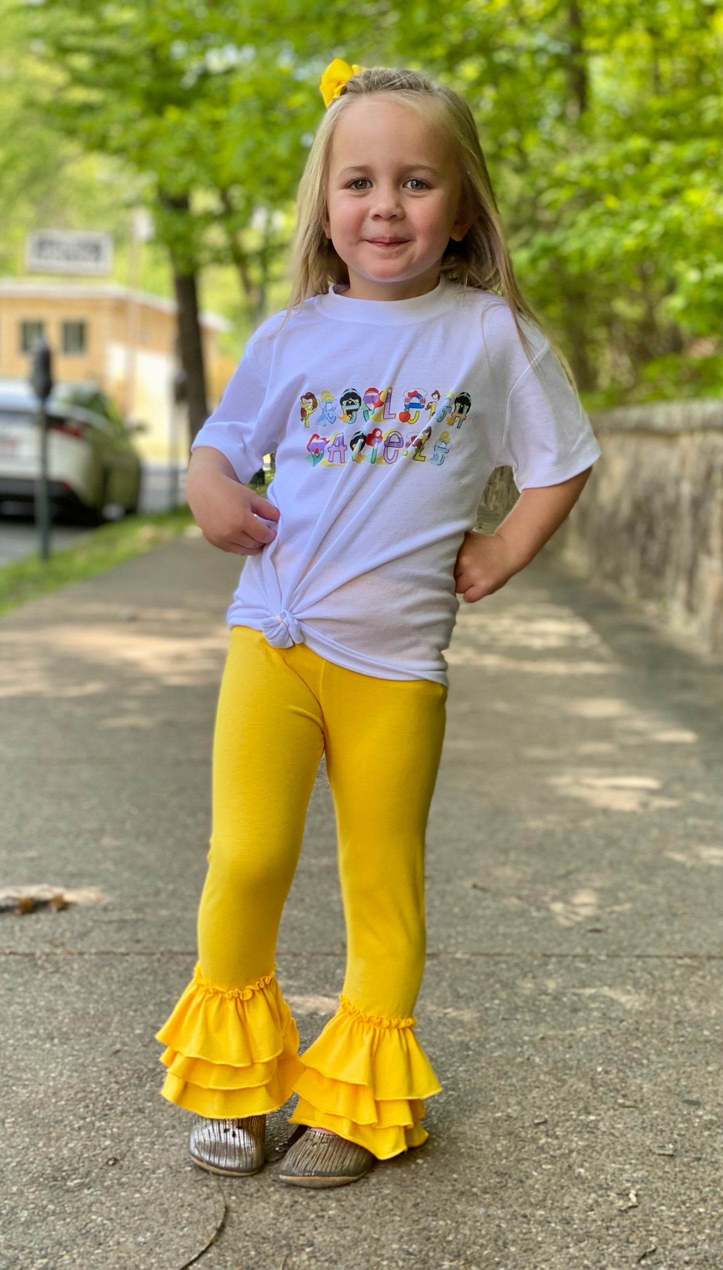 Girls Yellow Truffle Leggings (Triple Ruffle Leggings)