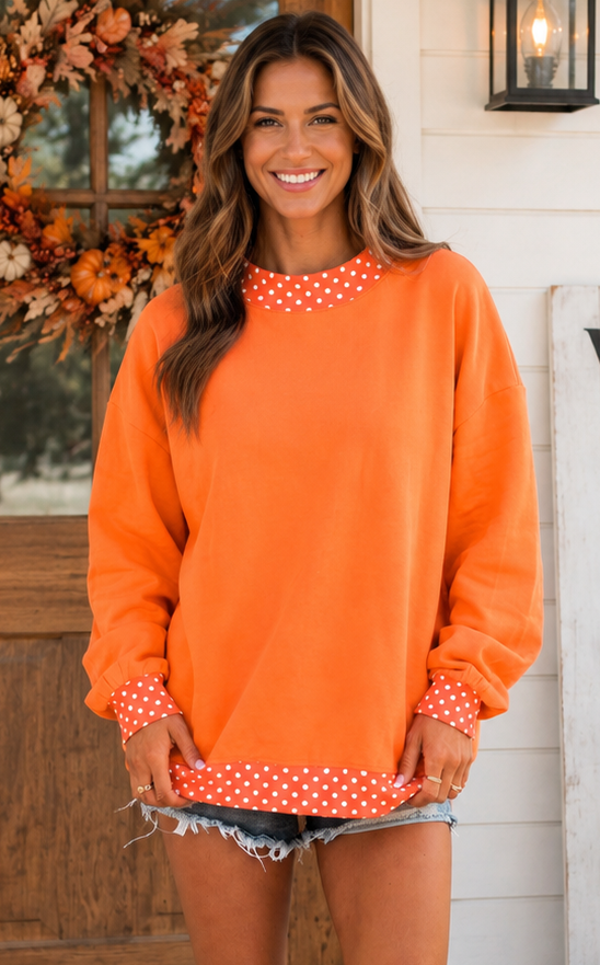 Pre-order Brown Polka Dot Trim Sweatshirt