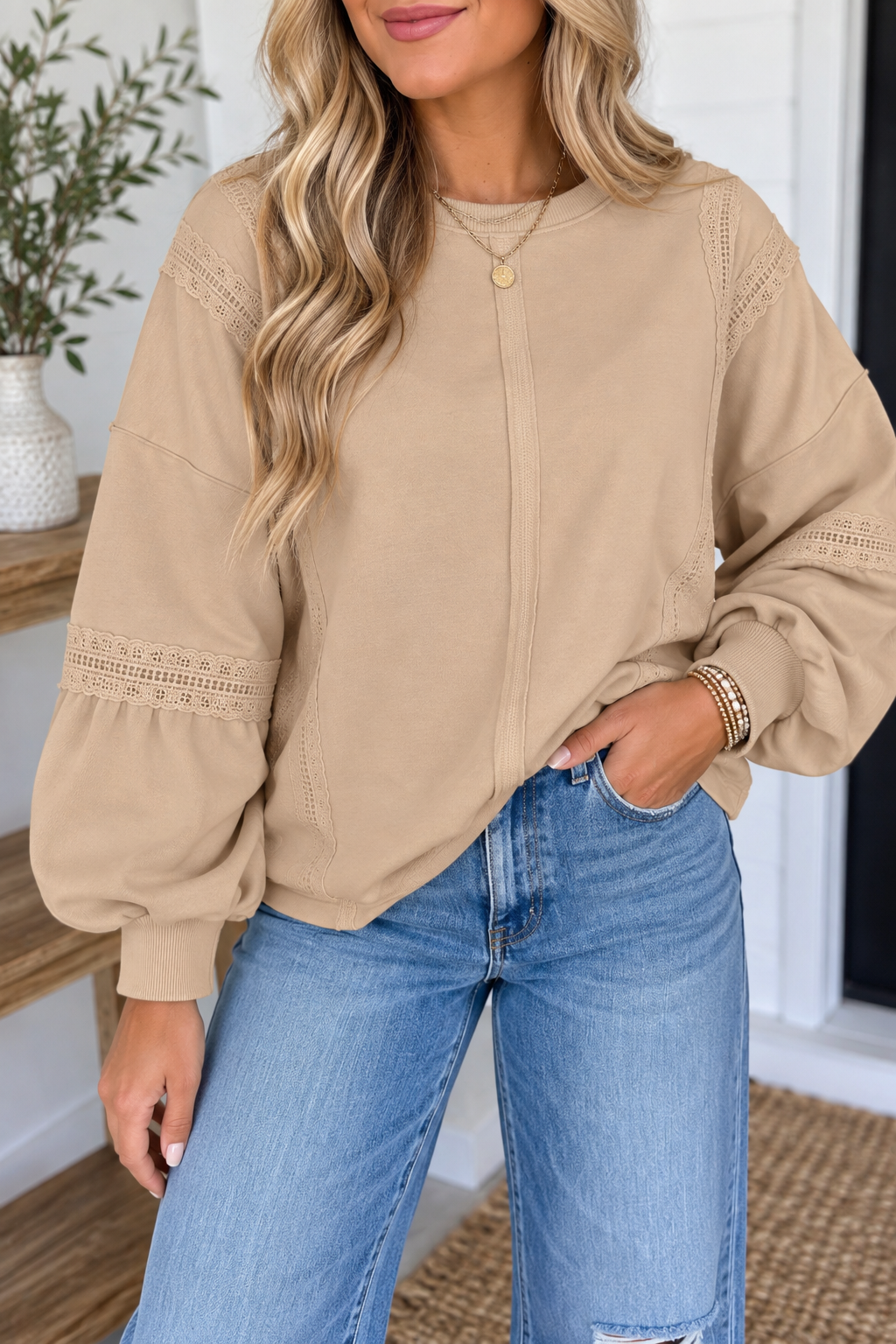 Pre-order Beige Raw Seam Casual Sweatshirt