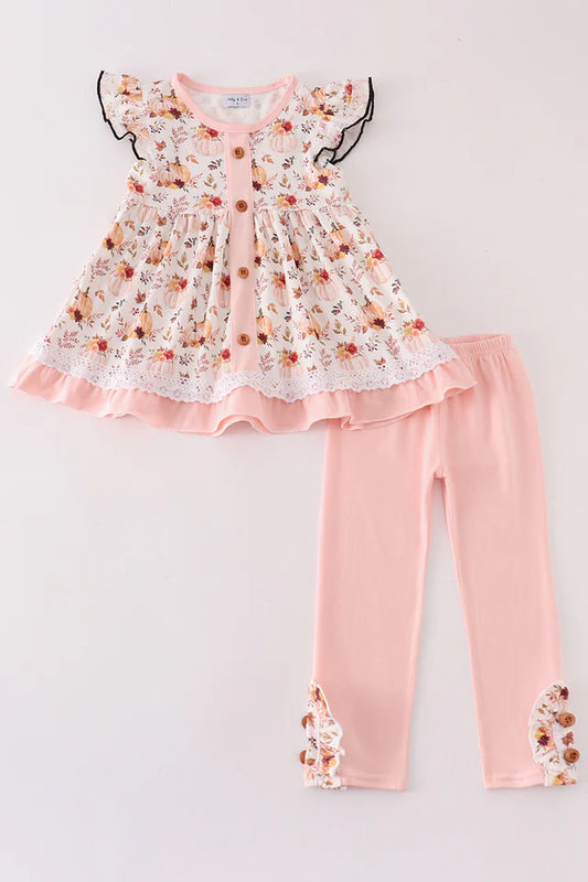Girls Pumpkin Print Fall Set