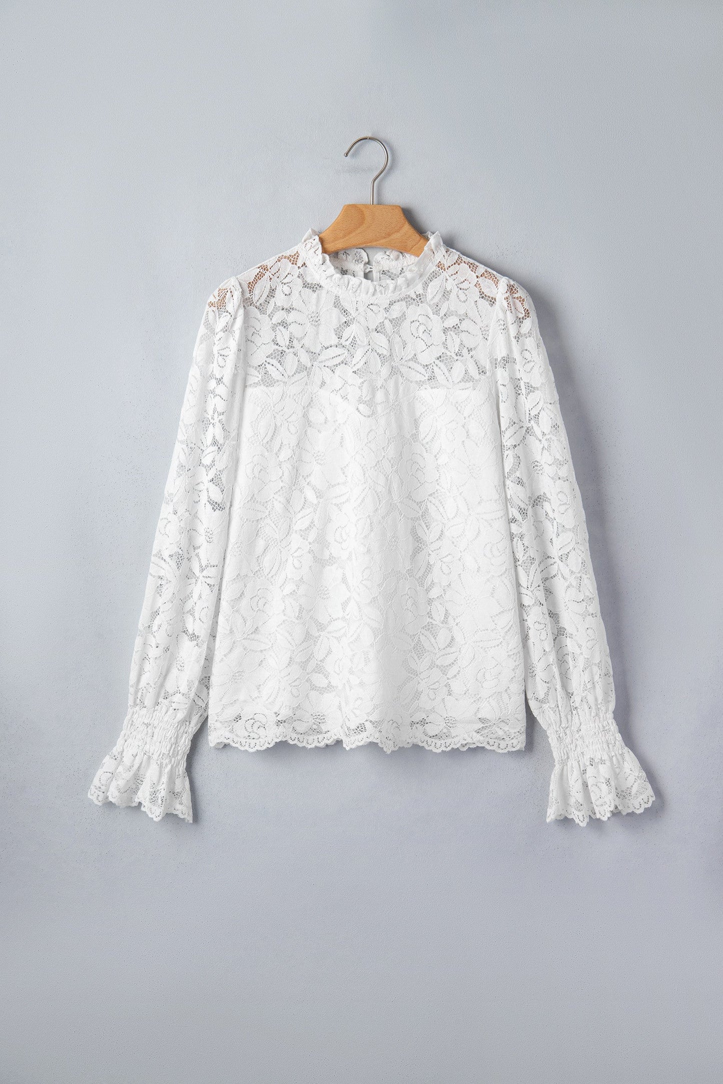 Pre-order White Ruffled Sheer Lace Blouse
