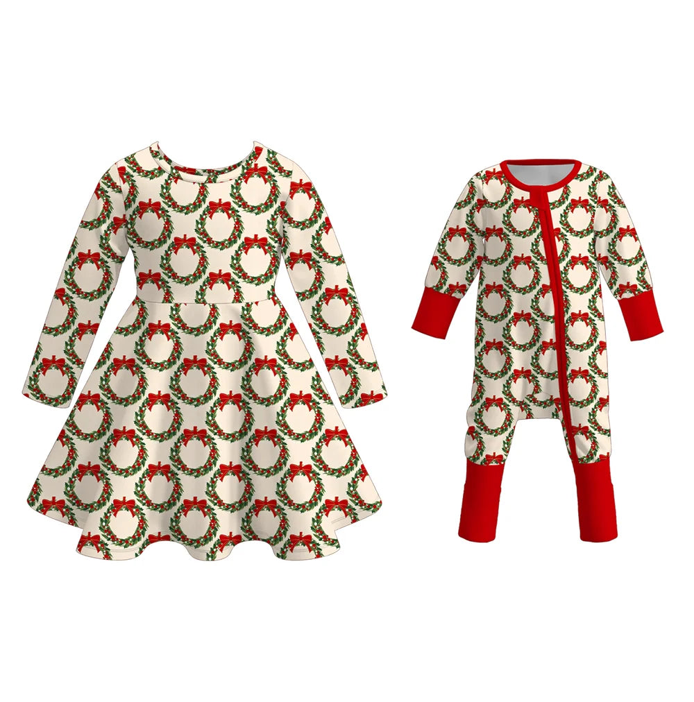 Pre-order Christmas Wreath Dress and Romper