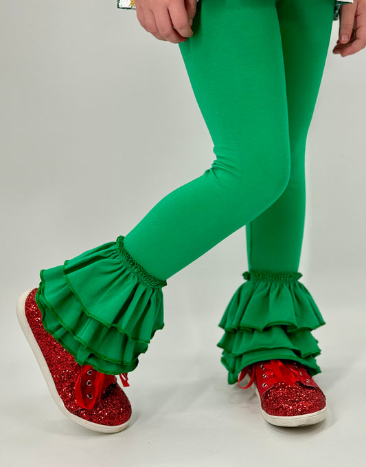 Girls Green Truffles (Tripple Ruffle Leggings)