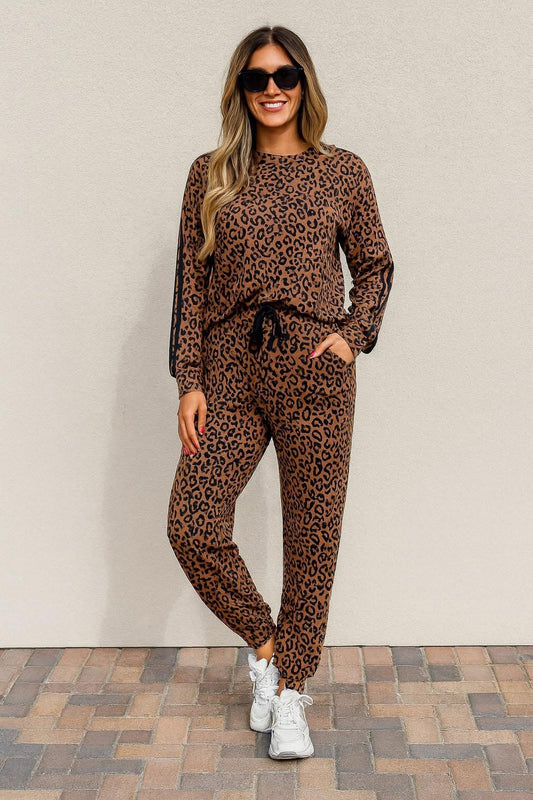Pre-order Varsity Stripe Trim Leopard Set