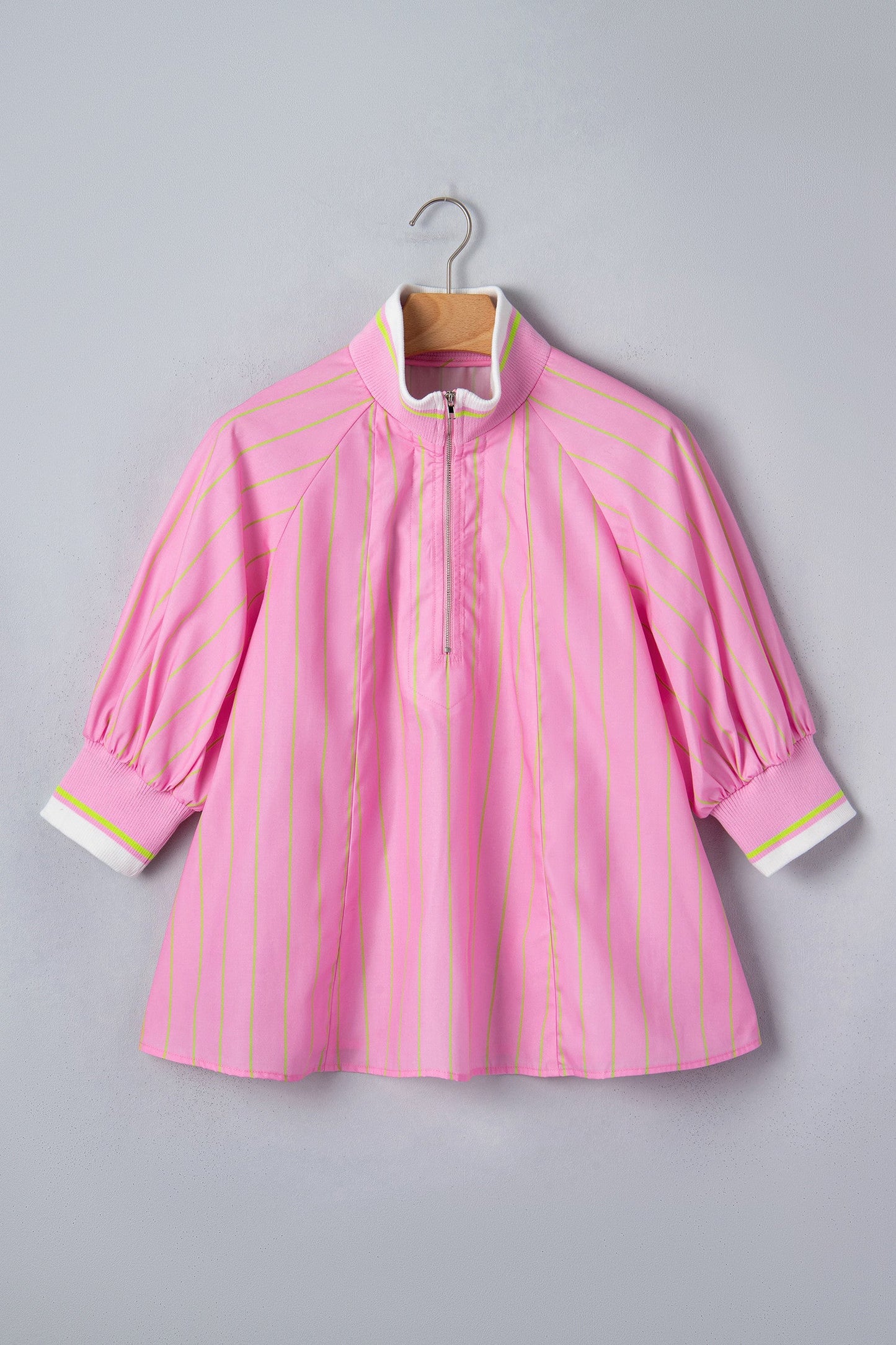 Pre-order Pink Stripe Zipper Cuff Blouse
