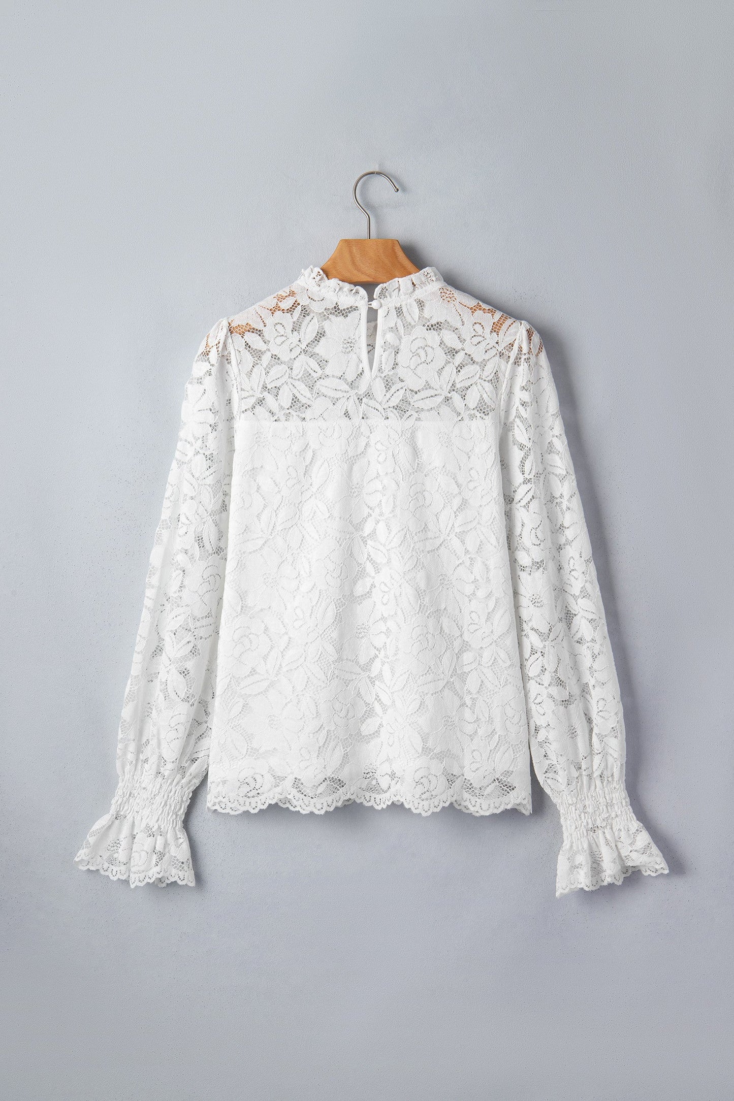 Pre-order White Ruffled Sheer Lace Blouse