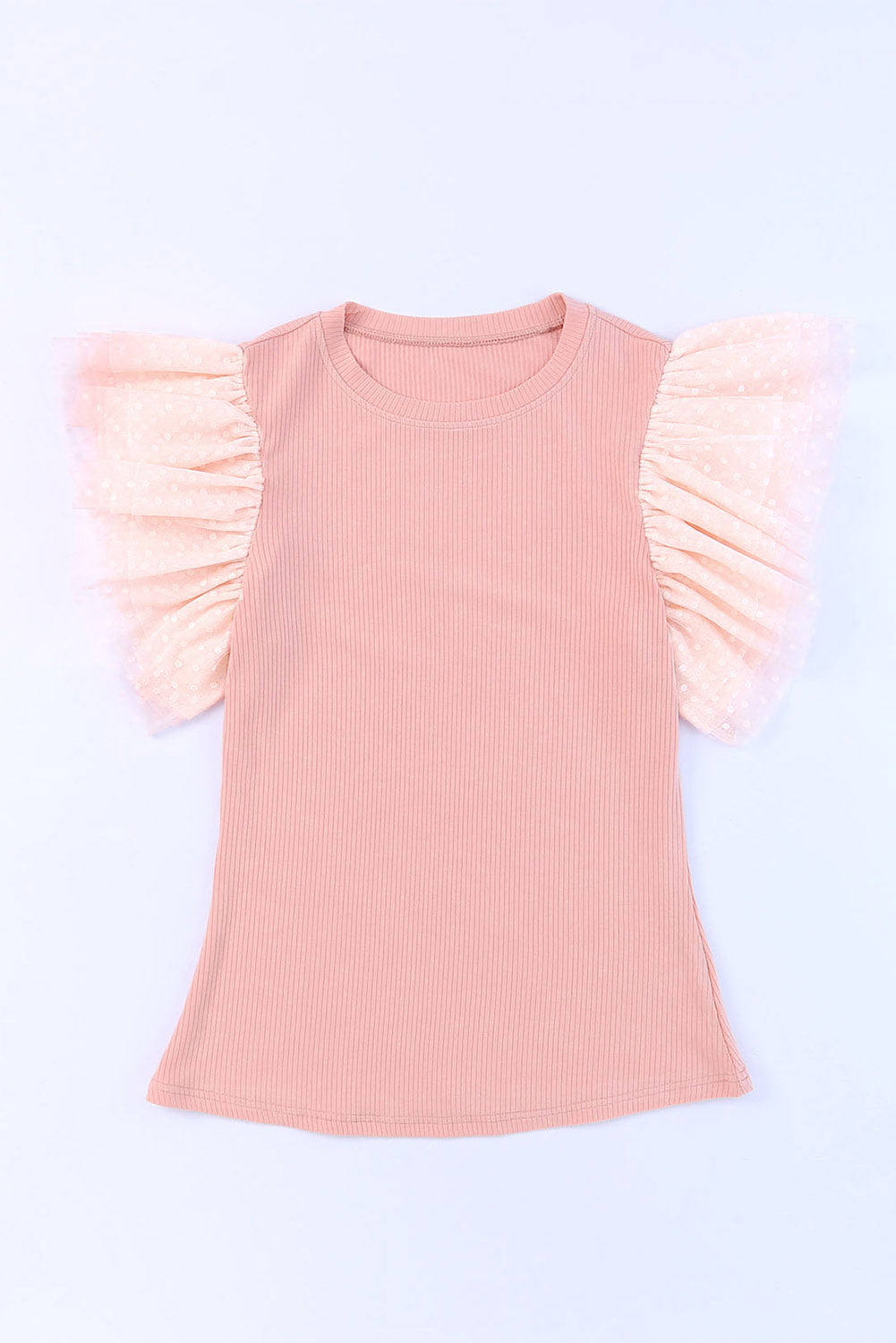 Women’s Blush Ruffle Sleeve Ribbed Knit Top