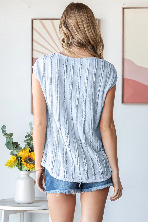 Women's Blue Textured Cap Sleeve Top