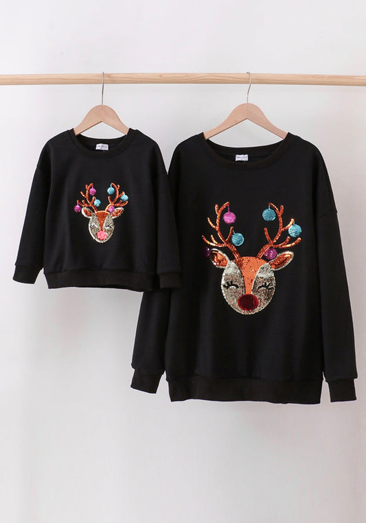 Girls Mom and Me Sequin Reindeer Sweatshirt