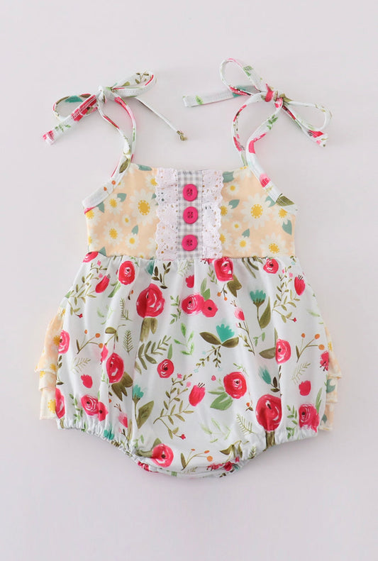 Girls Daisy Print Lace Ruffle Bubble