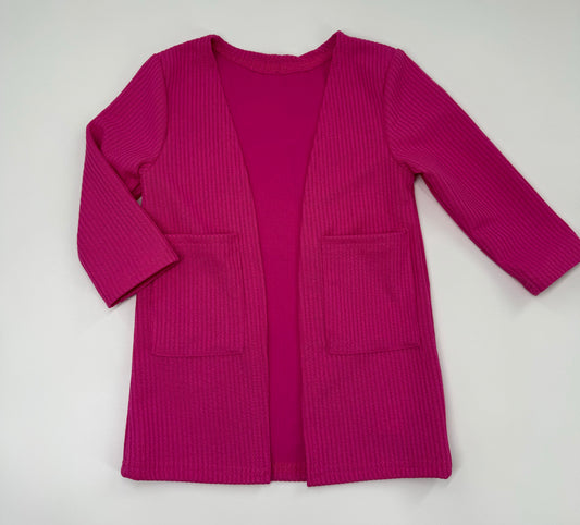 Girls Pink Ribbed Cardigan