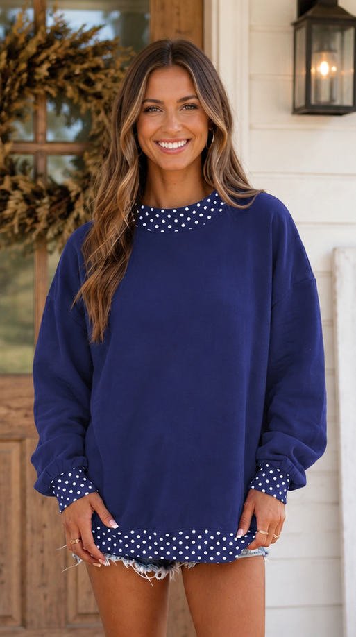 Pre-order Brown Polka Dot Trim Sweatshirt