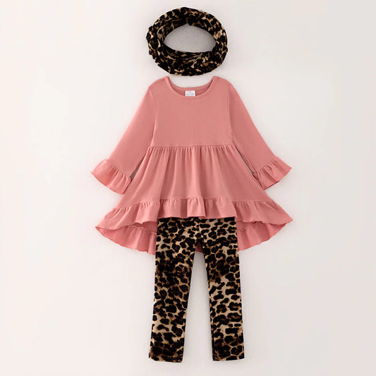 Girls Leopard High Low Set