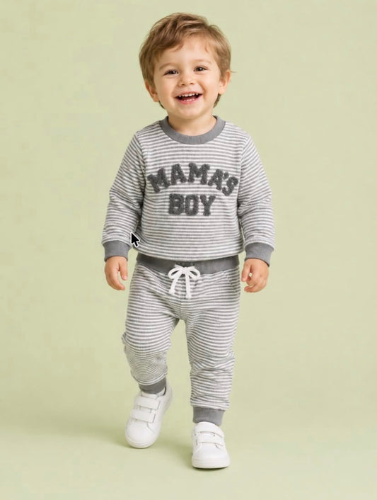 Boys French Knot Mama's Boy Striped Lounge Set