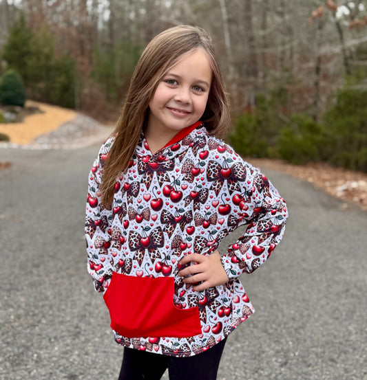Girls Leopard Cherry Hoodie