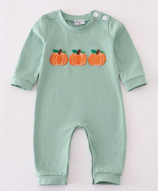 Boys Sage Pumpkin French Knot Romper