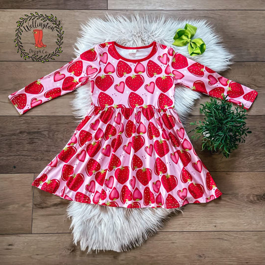 Girls Strawberry and Hearts Dress