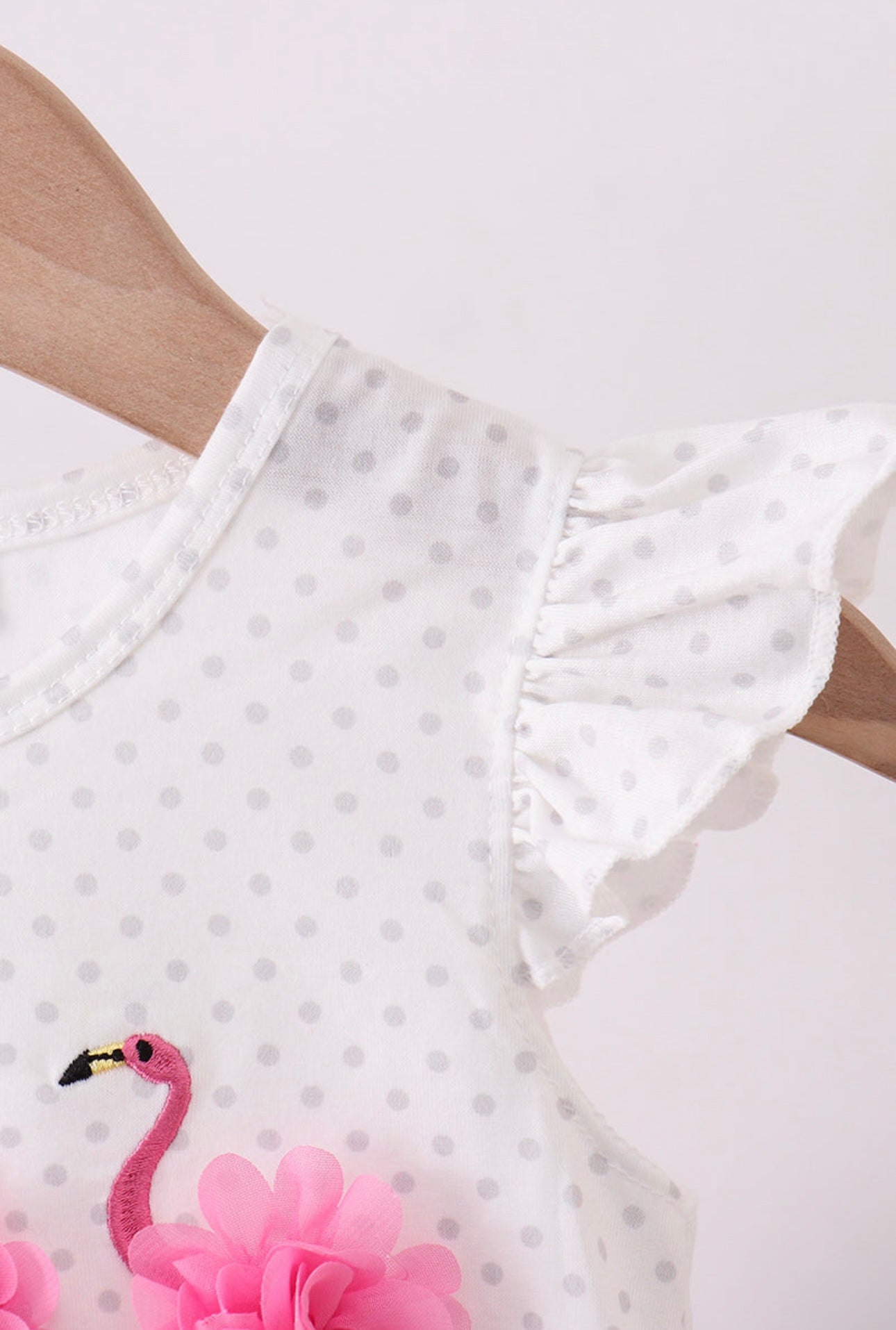 Girls Pink Flamingo Embroidery Ruffle Bubble