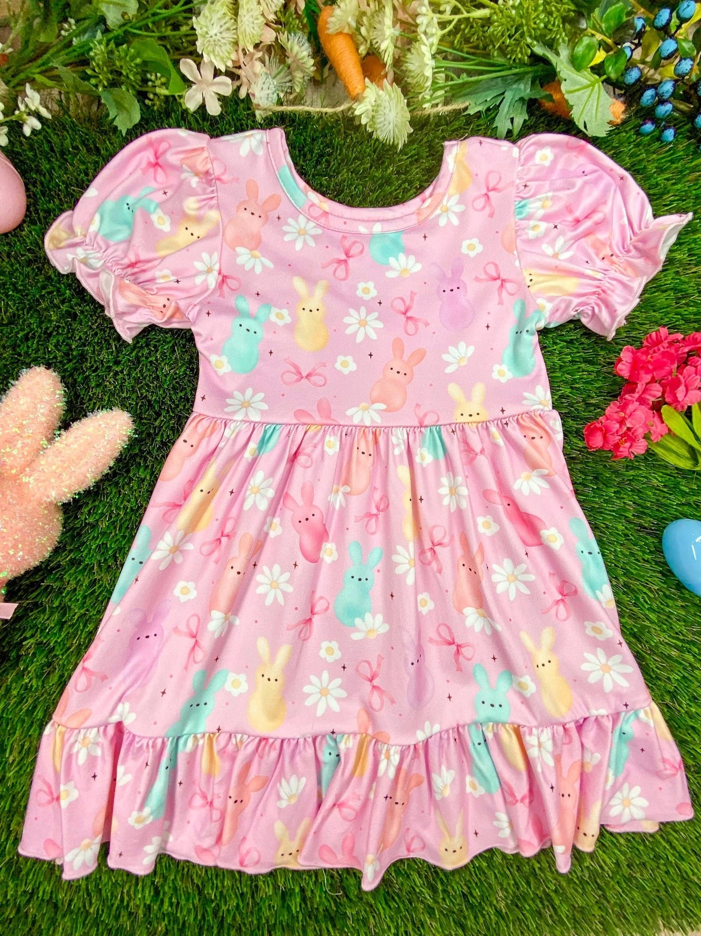 Girls Pastel Easter Bunny Print Twirl
