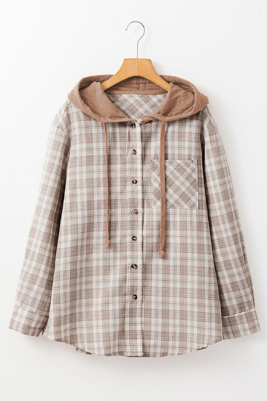 Pre-order Khaki Checkered Hooded Shacket