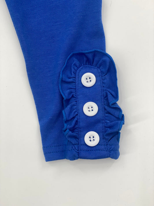 Girls Blue Button and Ruffle Leggings