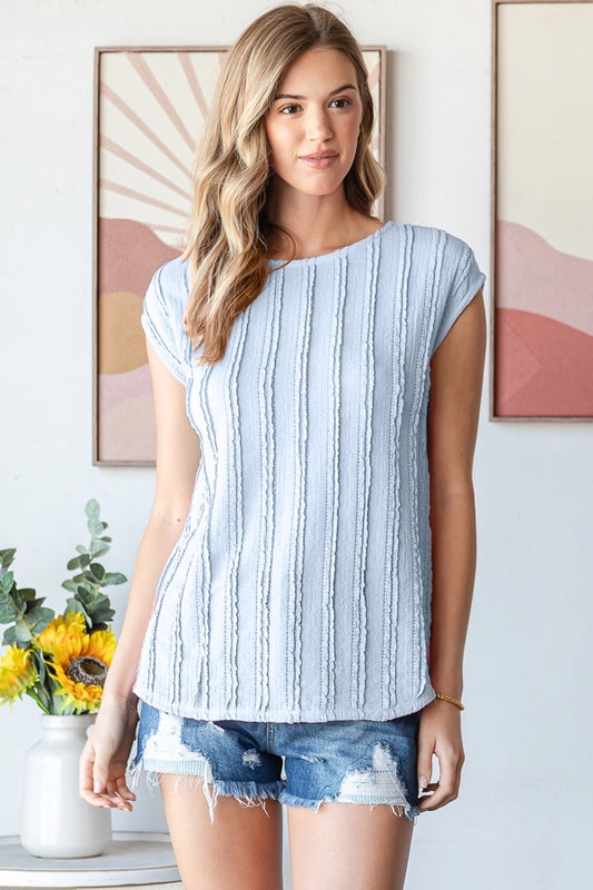 Women's Blue Textured Cap Sleeve Top