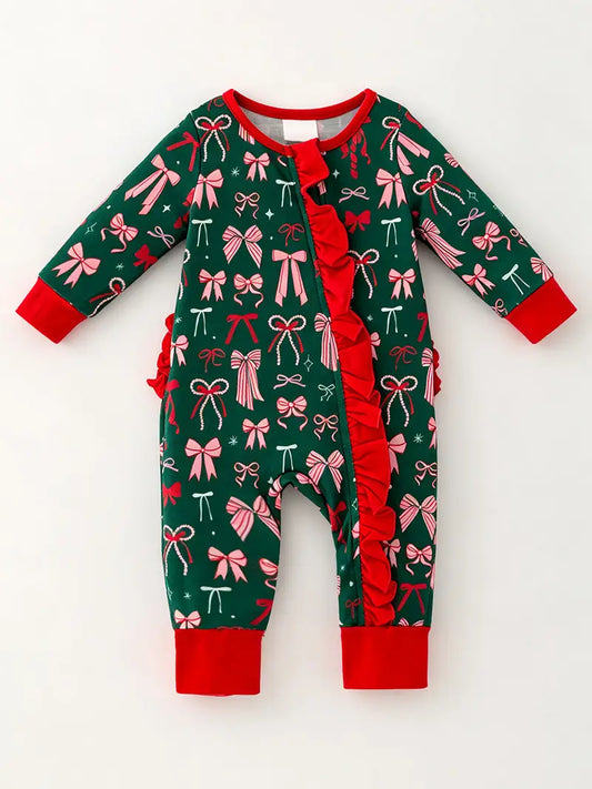 Girls Mistletoe & Bows Ruffle Romper