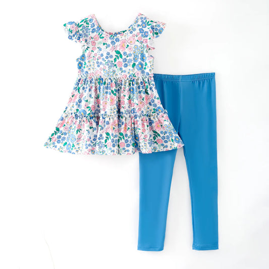 Girls Blue Floral Set