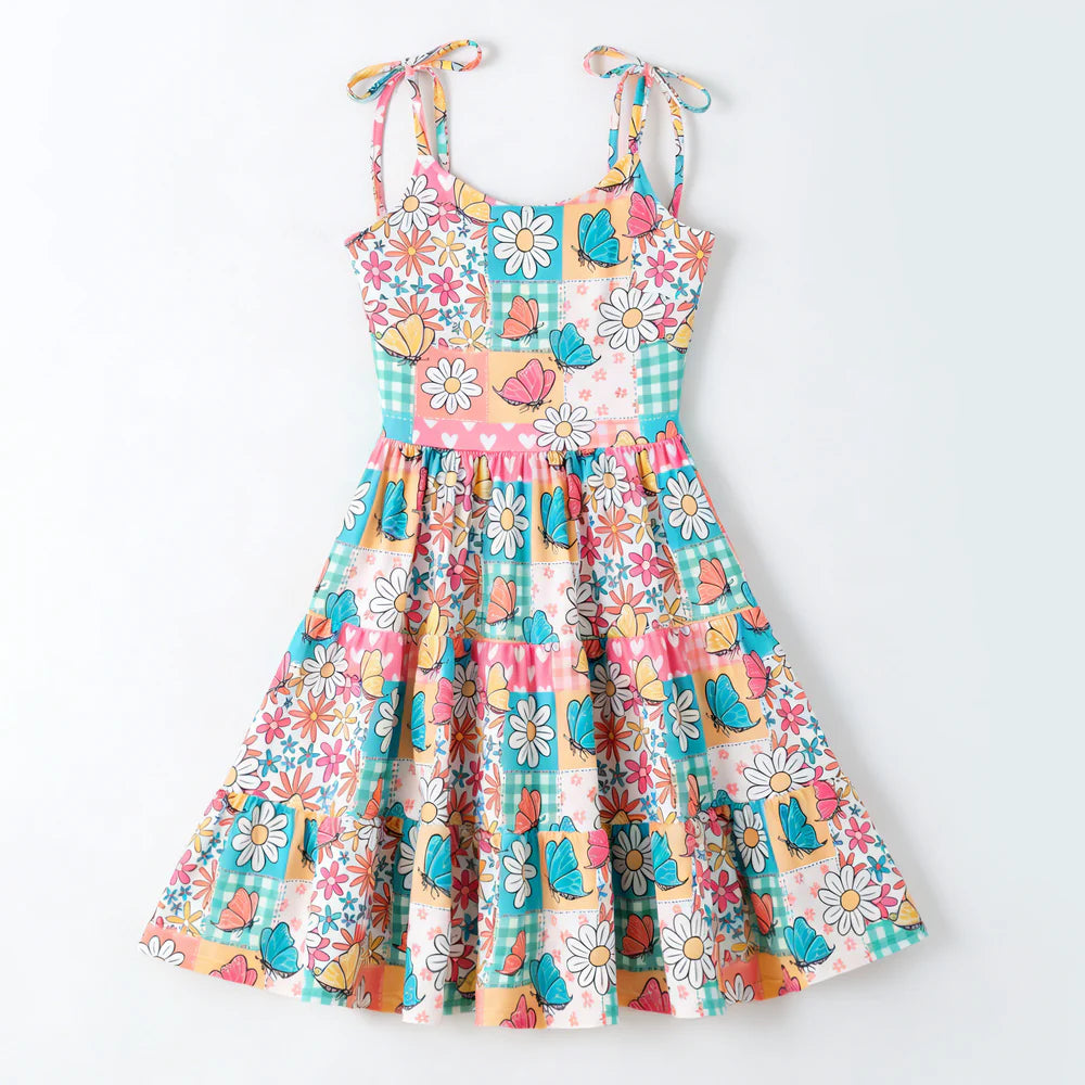 Pre-order Daisy and Butterfly Patchwork Tie Shoulder Dress
