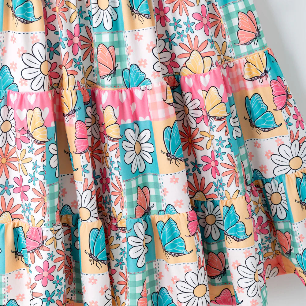 Pre-order Daisy and Butterfly Patchwork Tie Shoulder Dress