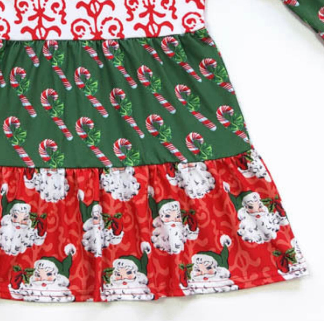 Girls Christmas Mixed Print Tiered Dress