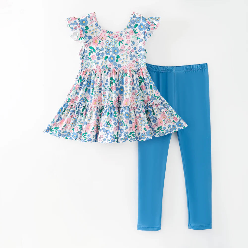Girls Blue Floral Set