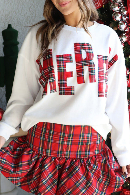 Pre-order White Plaid Merry Sweatshirt October