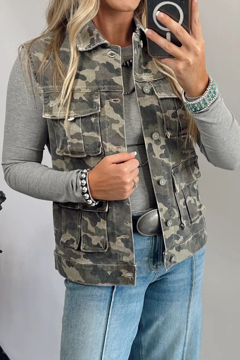 Women's Camo Cargo Denim Vest RTS
