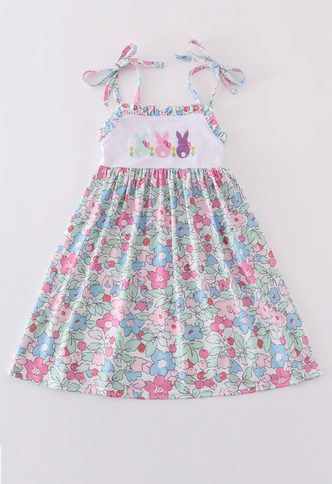 Girls Floral Bunny Embroidery Dress