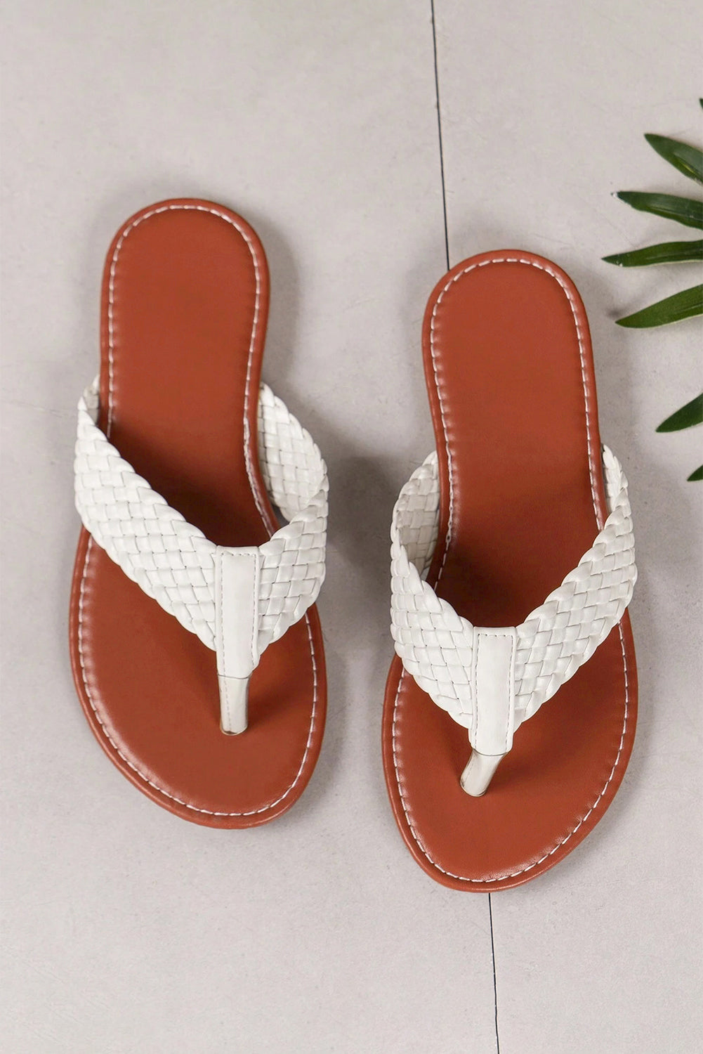 Women's White Braided Flip Flops