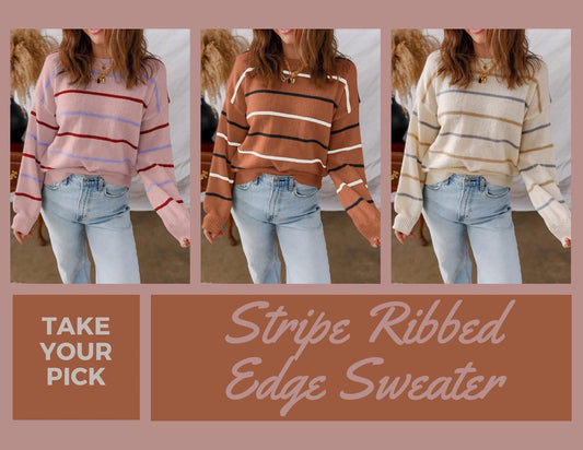 Pre-order Stripe Ribbed Edge Sweater
