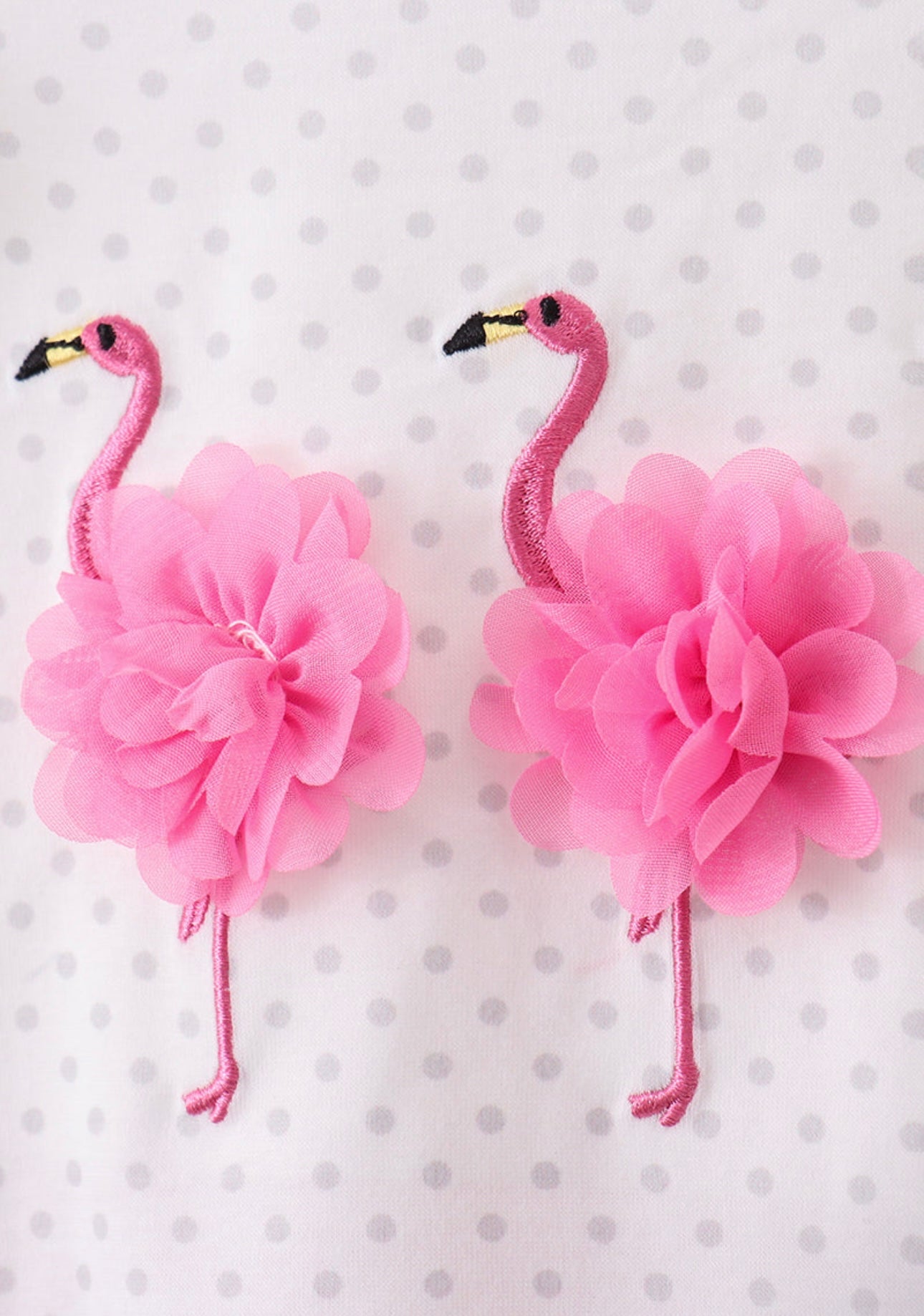 Girls Pink Flamingo Embroidery Ruffle Bubble