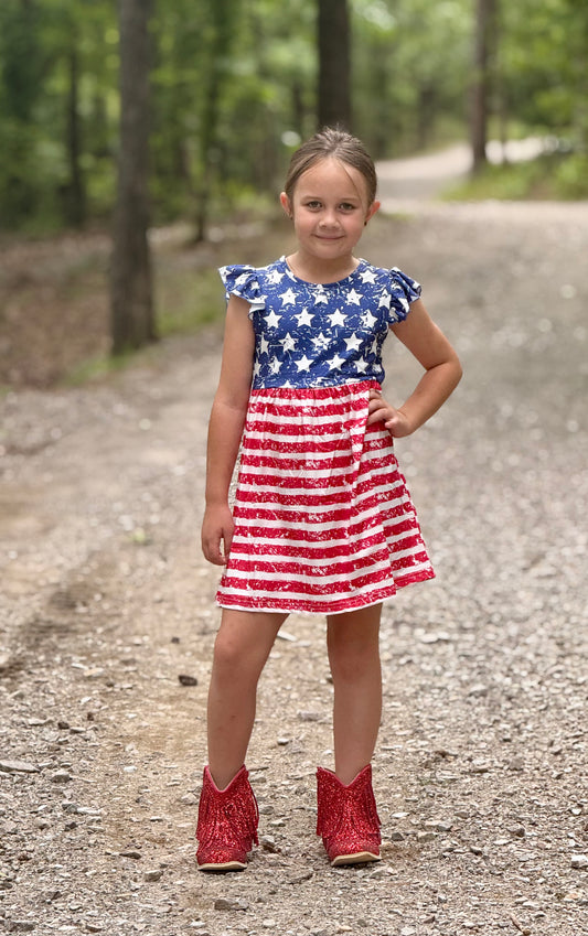 Girls Patriotic Print Dress