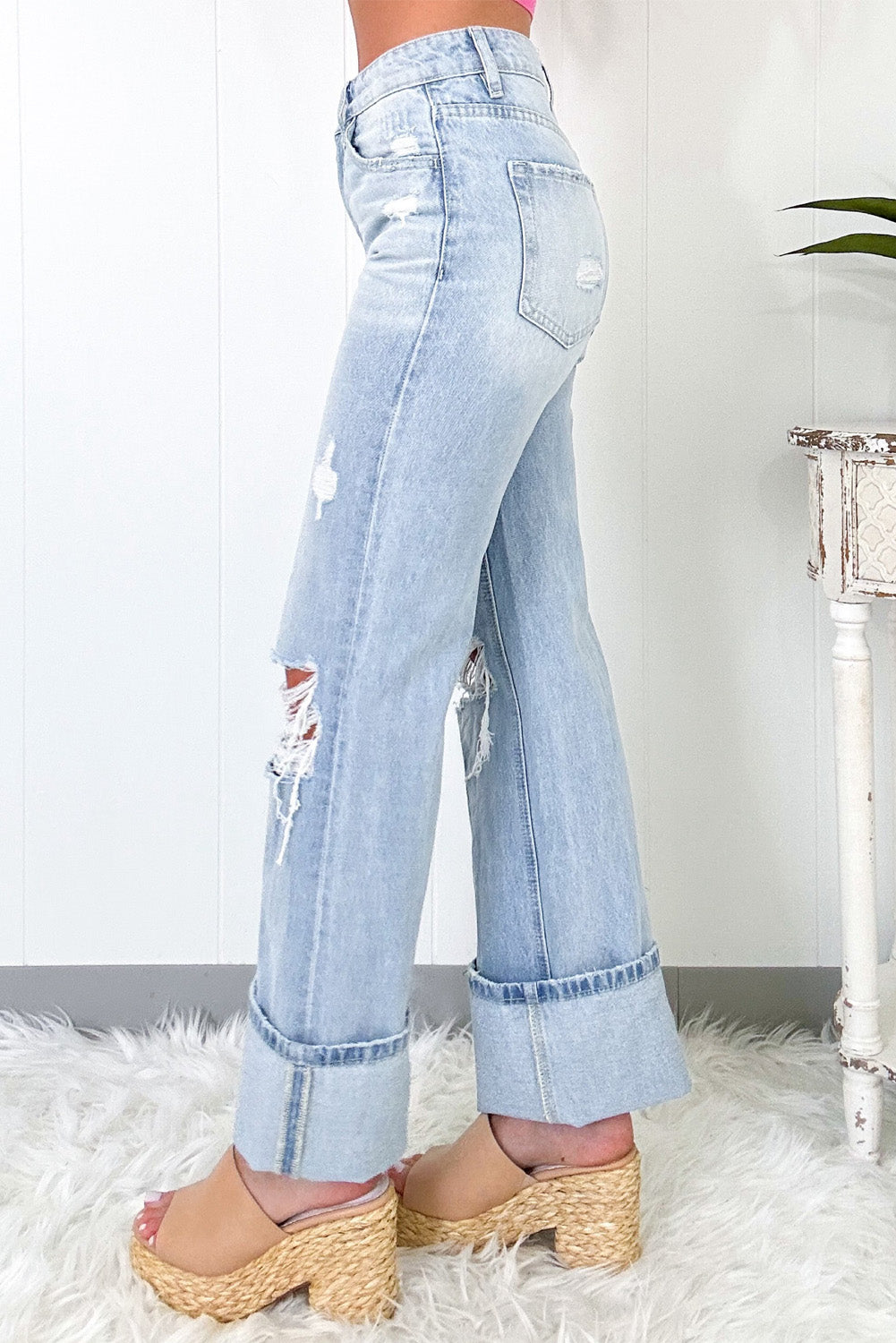 Pre-order Light Wash Distressed Flare Jeans OOTD