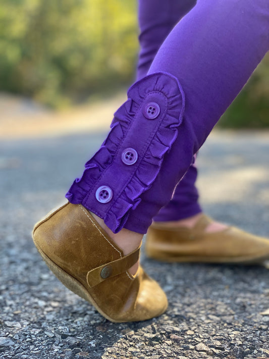 Girls Purple Ruffle and Button Legging