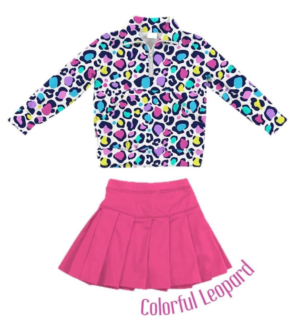 Girls Colorful Leopard Skort Set