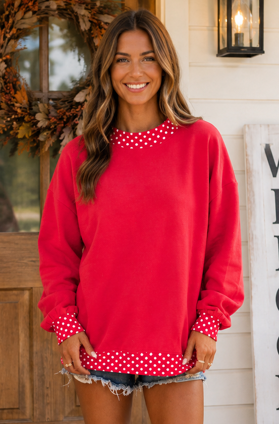 Pre-order Brown Polka Dot Trim Sweatshirt