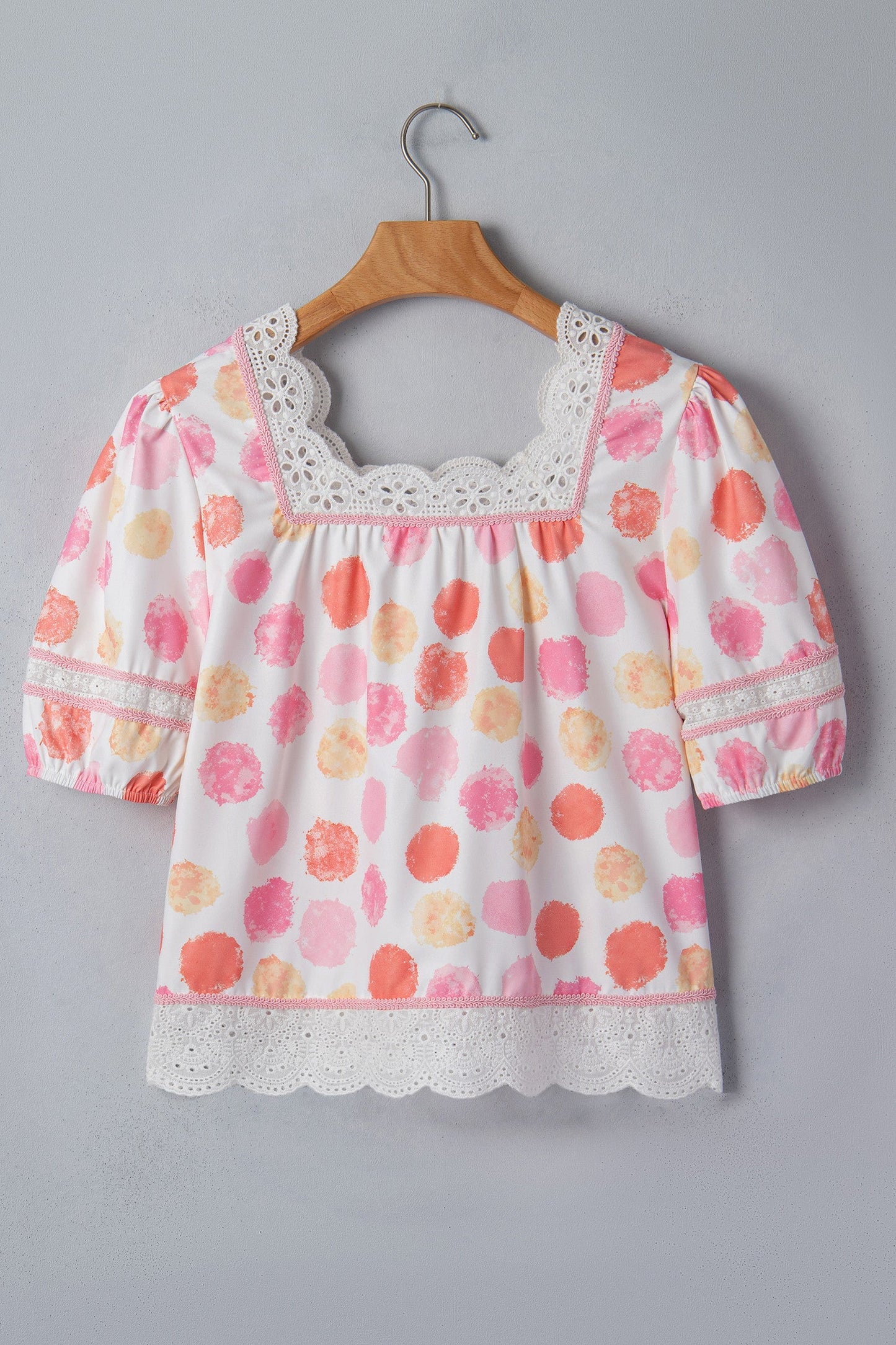 Pre-order Pink Polka Dot Square Neck Blouse