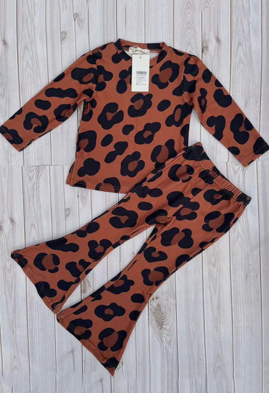 Girls Brown Leopard Lounge Set